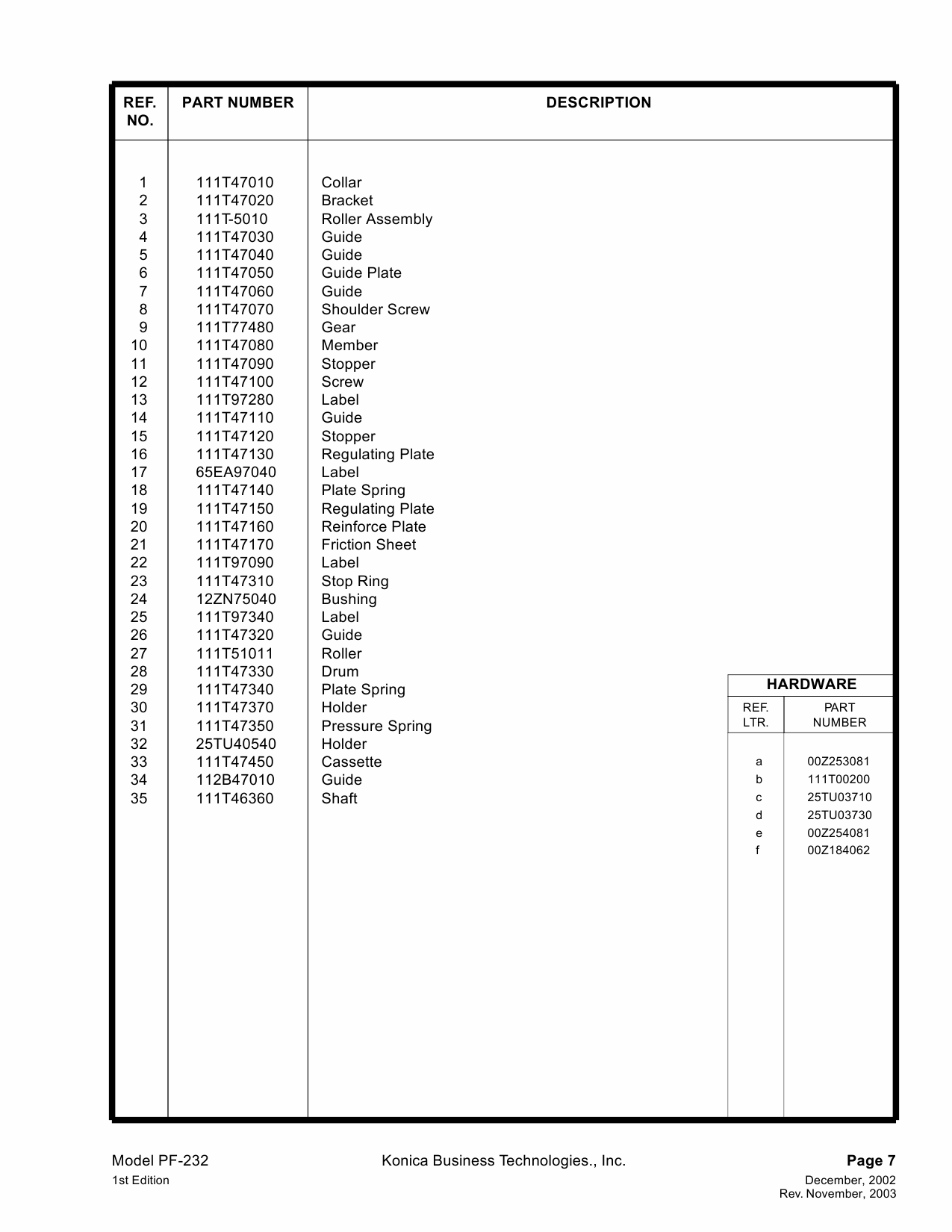 Konica-Minolta Options PF-232 Parts Manual-6
